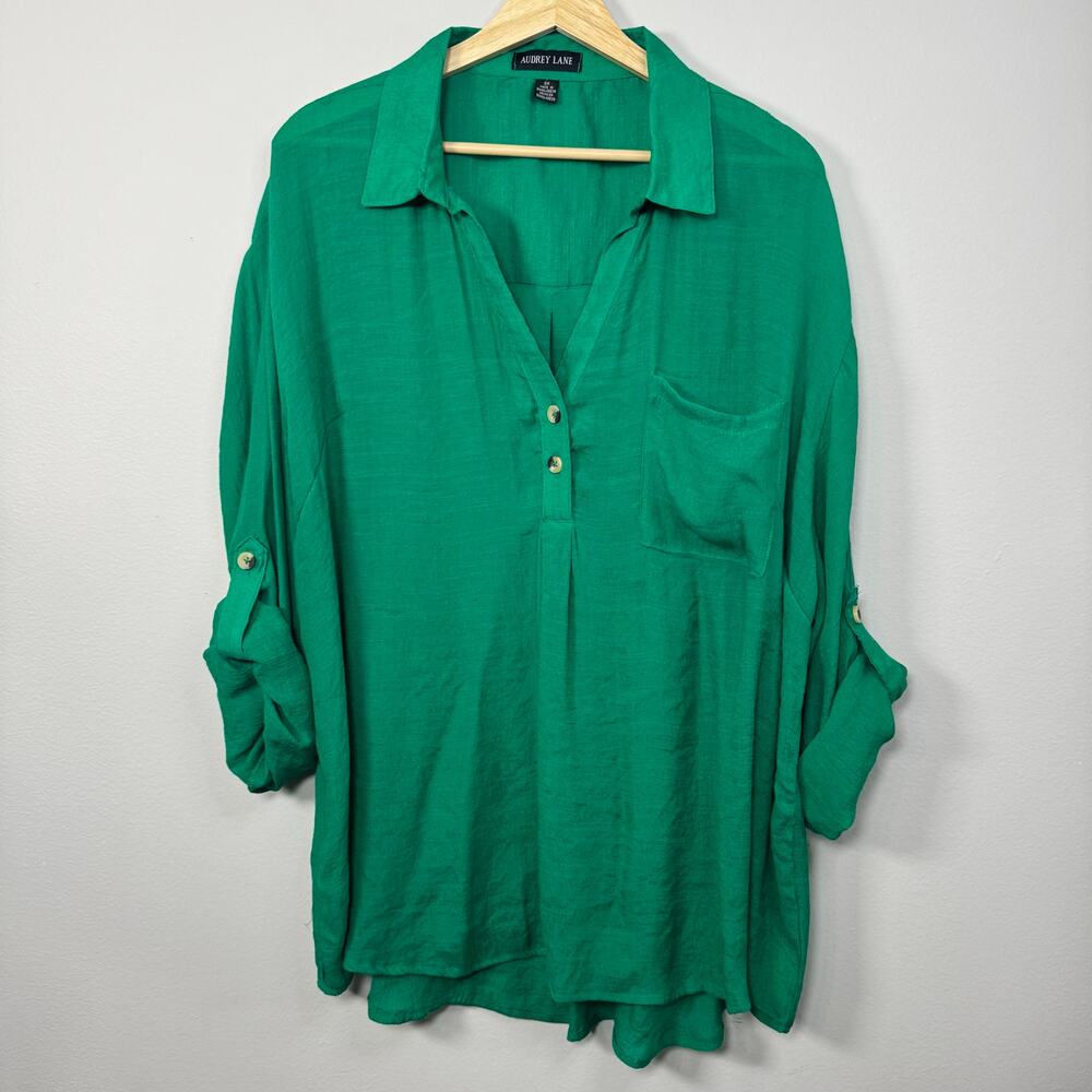 Audrey Lane Women's Emerald Green Blouse Top Size 2X Office Relaxed Flowy